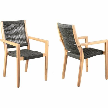 TENTO CAMPAIT 22.5 in. Madsen Outdoor Patio Charcoal Rope Arm Teak Chair - Set of 2 TE3319140